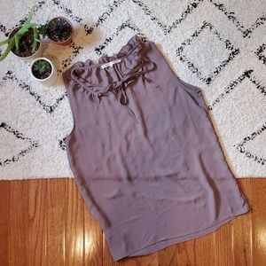 DONATING 2/7 VIOLET + CLAIRE Taupe Ruffle Sleeveless Blouse S